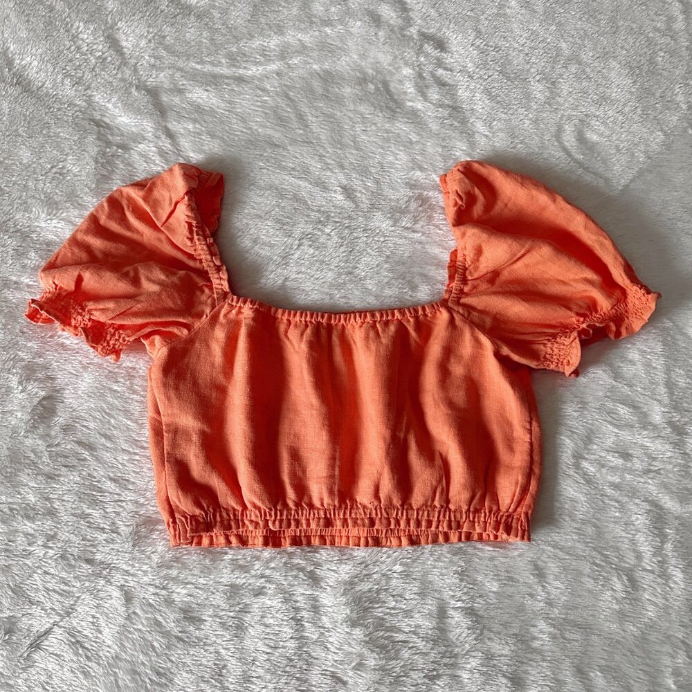 A&F Linen Blend Ruched Crop Top